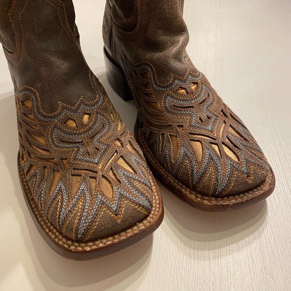 Lucchese Brown Leather Cut Out Embroidered‎ Cowboy Boots Women's Sz 7 B M3683 - Picture 5 of 12